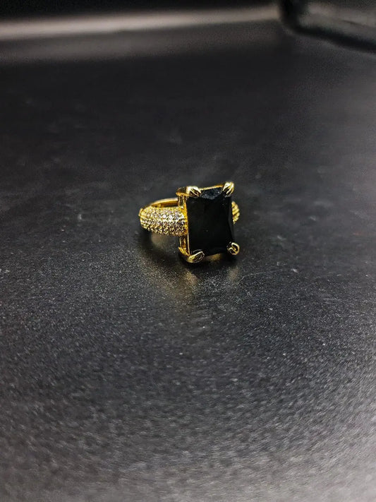Ring for Cute girls black stone and golden contrasted color | 650109 - Tohfa Mart