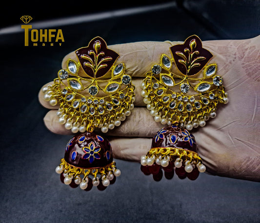 Elegant Design Red/Golden Earrings | Occasional Jewellery | 650101 - Tohfa Mart