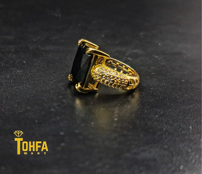Ring for Cute girls black stone and golden contrasted color | 650109 - Tohfa Mart
