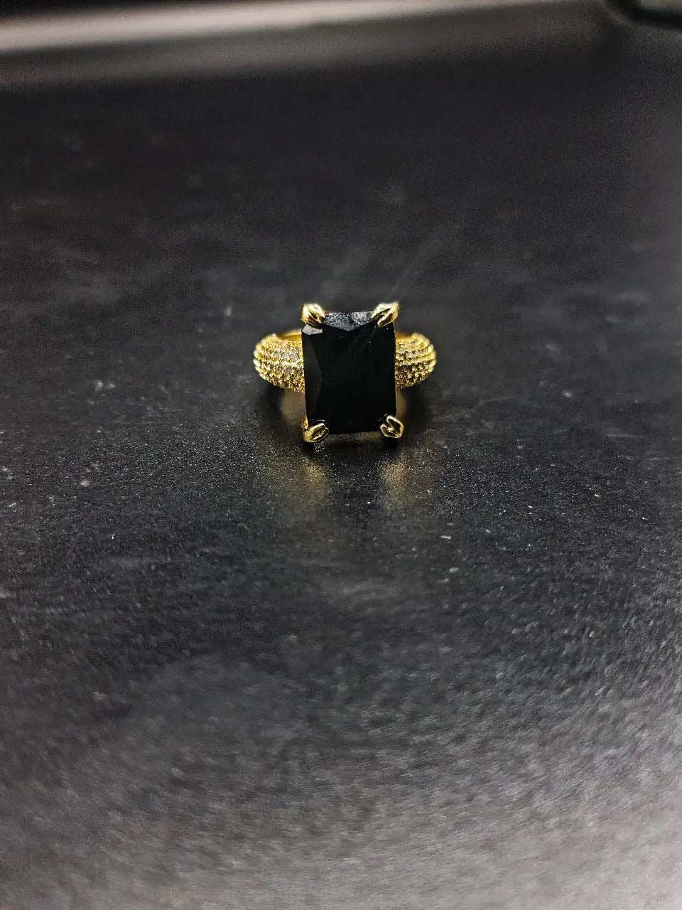 Ring for Cute girls black stone and golden contrasted color | 650109 - Tohfa Mart