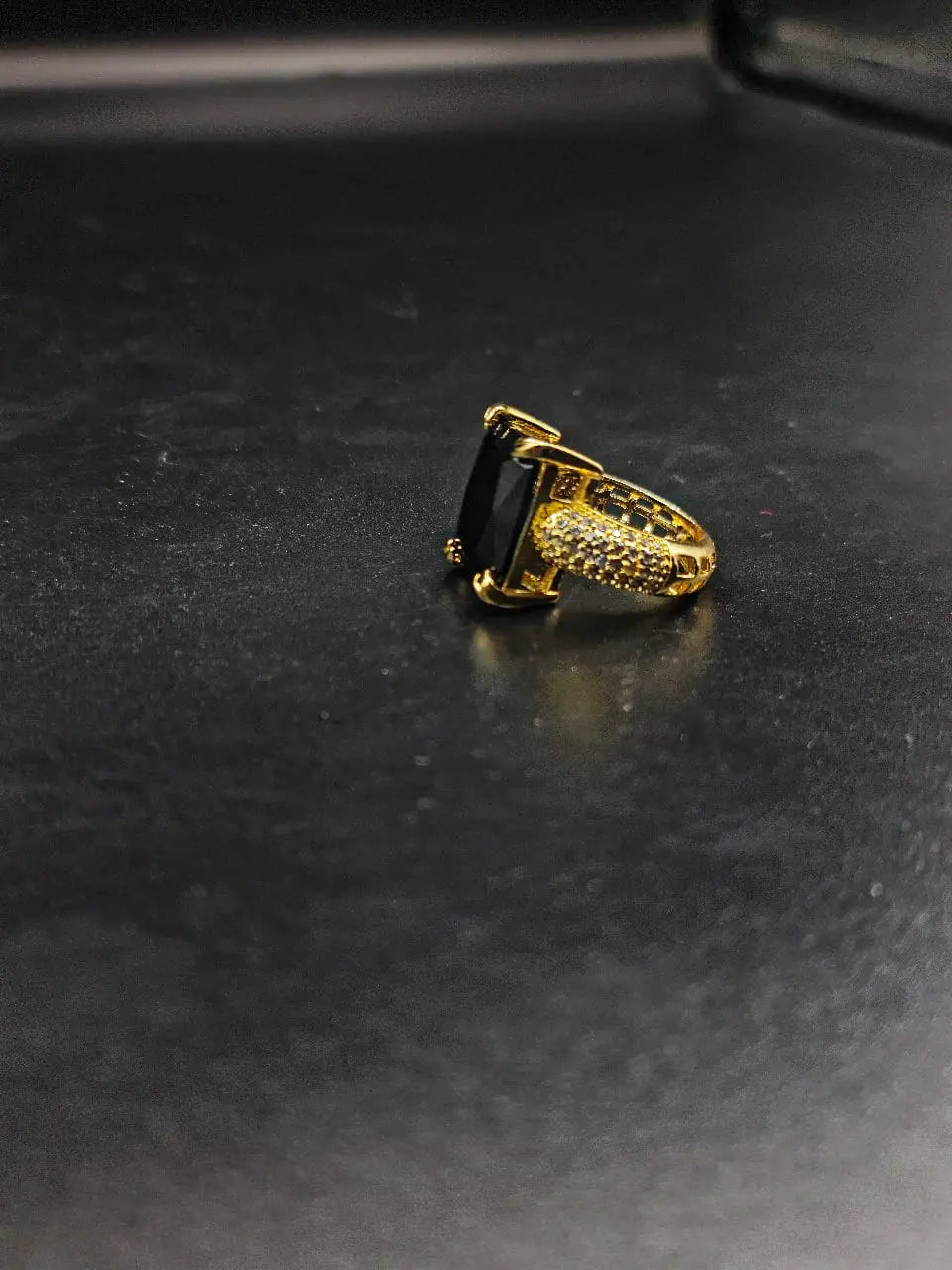 Ring for Cute girls black stone and golden contrasted color | 650109 - Tohfa Mart